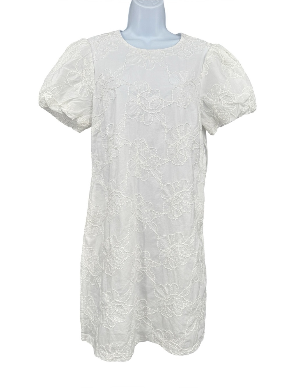 J. Crew Factory Tall Embroidered Cotton Puff-Sleeve Shift Mini Dress Size 8T